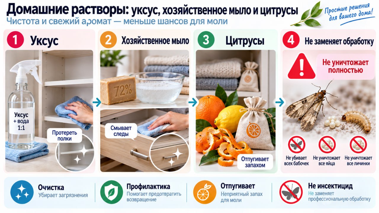 Домашние растворы: уксус, хозяйственное мыло и цитрусы